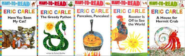 The first five Eric Carle Ready to Read readers. 